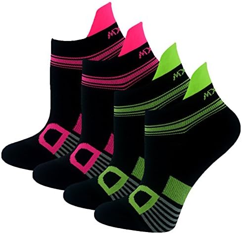 Womens Competition with Ventilation Low Cut Socks WXXM Intensity Single Tab Running Socks 4 Pairs Green Rose A