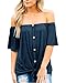 BOCOTUBE Women's Casual Off Shoulder Short Sleeve Button Down Font Tie Knot T Shirts Blouses Tops