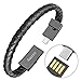 Valentine's Day Gifts Micro USB Cable Durable Leather Bracelet Charging Data Cable Braided Wristband Wrist Cuff USB Data Charger Cord for Android (Black, M（7.2
