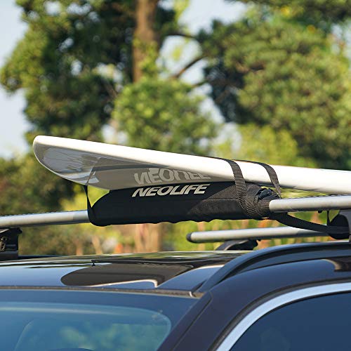 Neolife Car Roof Rack Pads for Surfboard Kayak SUP Snowboard Racks 19Inch Long Large Aero Bars [Pair] (Black Flat 19 in with Strap, 19 in) - Thumbnail 4