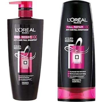 L'Oreal Paris Fall Repair 3X Anti Hair Fall Shampoo, 640ml+64ml + L'Oreal Paris Fall RESIST 3X Conditioner, 175ml with 10% Extra