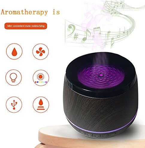 200ml Adjustable Mist Humidifier with Four Color Lights Bluetooth Speaker Aromatherapy Essential Oil Diffuser Wood Grain for Office Home Study Yoga Spa