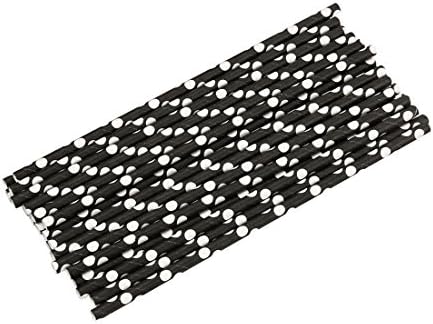 Molyveva Biodegradable Paper Drinking Straws Party Decoration Polka Dot Straws for Birthday, Wedding, Christmas, Celebration Parties, Pack of 25 (Black)