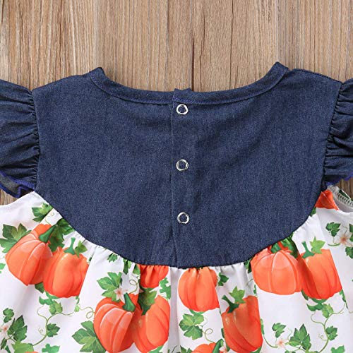 Halloween Pumpkin Print Toddler Kids Baby Girl Sleeveless Denim Patchwork A-line Dress Clothes Outfits 6M-5T (90(1-2T)) - Thumbnail 7