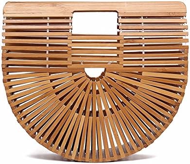 Aminiture Stylish Women Bamboo Handbag Handmade Large Tote Bag Beach Shoulder Bag 2 Colors (Small, Burlywood)