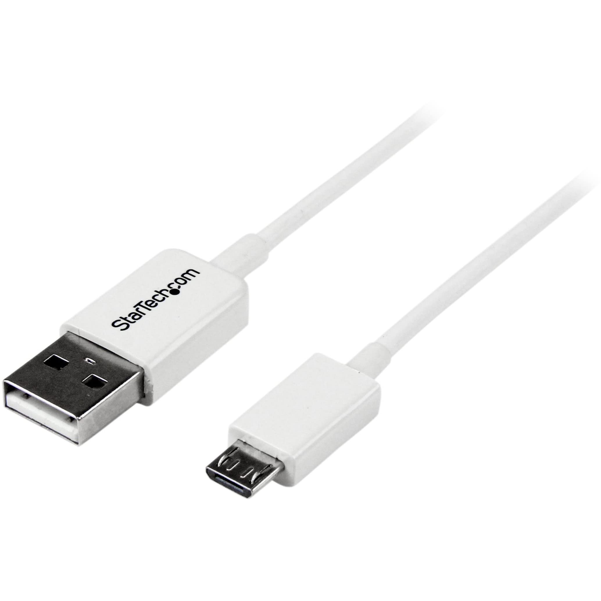 StarTech.com USBPAUB1MW 3.3 ft (1 m) USB to Micro USB Cable, USB 2.0 A to Micro B, White, Micro USB Cable