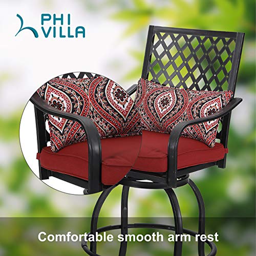 PHI VILLA Patio Outdoor Swivel Bar Stools Set of 4, Patio Bar Height
