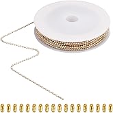 SOFPLATE 30 Feet/9M 1.5mm Gold Ball Chain Roll Dog Tag Chains Small Round Faceted Ball Bead Brass Soldered Pull Extension Metal Beaded Link Connectors for Jewelry Making Necklace Bracelet DIY Crafts