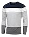HEMOON Men's Basic Knit Crewneck Color Block Long Sleeve T-Shirt Top Navy L