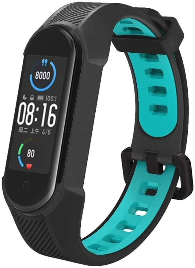 Panda Bobo For Xiaomi Mi Band 5/6/7 Mi 567 Amazfit 5 Band Replacement Silicone Watch Strap (Black+Teal)
