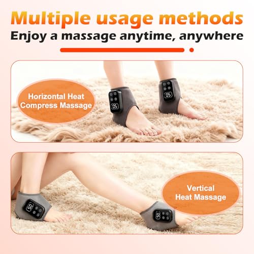 Foot Massager Wireless Foot Revive Massager, 5 Vibration Modes, 6 Heat Levels, 4 in 1 Portable Heated Ankle Wrap for Father and Mother Gift (2pcs)