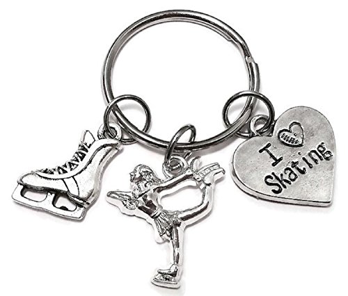 Skating keychain, Skating boot keychain, I love Skating keychain, Skating key ring - Thumbnail 2