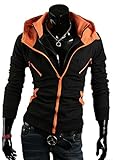 Afoxsos Men's Double Zipper Cotton Slim Fit Hoodie Jacket