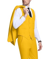 WOMS Men's 3 Piece Slim Fit Suit Yellow Wedding