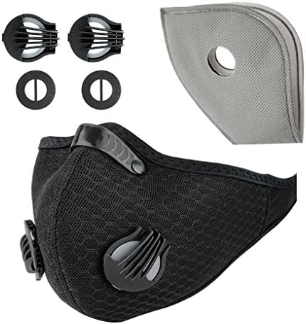 Activated Carbon Dustproof Dust Mask - with Extra Filter Cotton Sheet and Valves for Exhaust Gas, Pollen Allergy, PM2.5, Running, Cycling, Outdoor Activities (Black)