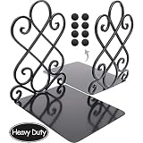 Anwenk Vintage Bookends with Felt Pads 2.2LB Heavy Duty Bookend Holder Long Base, Luxury Art Book Stand Retro Antique Style,Non-Skid Felt Pads to Protect Bookshelf Bookcase-Black,1 Pair