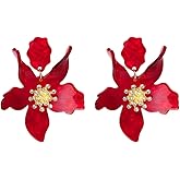 Boho Stud Earrings for Women - Chic Flower Statement Earrings with Gold Flower Bud, Great for Sister, Mom, Lover and Friends