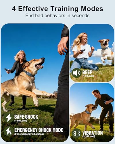 Jugbow Dog Shock Collar - 4500FT Dog Training Collar with Remote, IPX8 Waterproof Electric Dog Collar with 4 Training Modes, Security Lock, Rechargeable eCollar for 10-120lbs Dogs(Bright Blue 1 Pack)