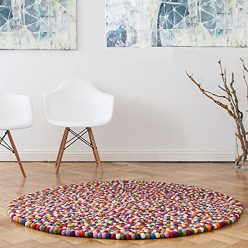 Darn Good Yarn, Handcrafted Circular Felt Ball Rug, Multicolor