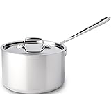 All-Clad 4204 Stainless Steel Tri-Ply Dishwasher Safe Sauce Pan with Lid / Cookware, 4-Quart, Silver -
