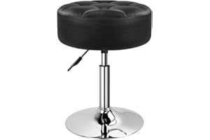 BFTOU Black 12.5cm Thickened Vanity Stool Round PU Leather Swivel Height Adjustable Makeup Chair Ottoman for Bedroom Living R