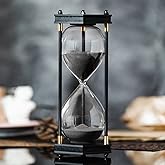 AKAKA MUNING Large Hourglass Timer 60 Minute, Hexagon Wood Sandglass, Black | Modern Office Home Decor