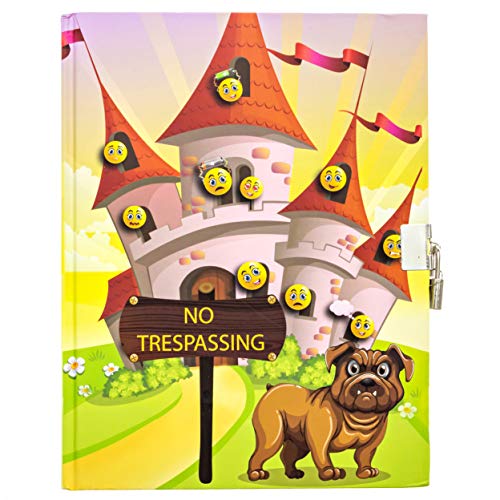 Cute Diary With Lock and Key For Girls - Kids Journal Book With 365 Ruled Pages, 144 Emoji Stickers, No Trespassing Theme - Locking Secret Little Girl Journals and Diaries Birthday