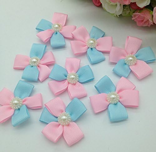 45mm Colorful Grosgrain Ribbon Flowers With Beads Apparel Diy Appliques Garment Sewing Accessories Ribbons Crafts Wedding Party Decorations 20 Pcs