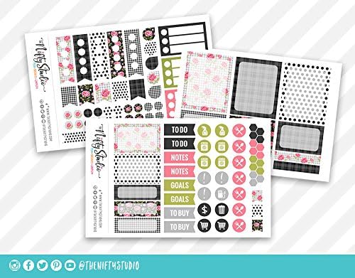 Weekly Planning Stickers | Shabby Chic Roses in Black Planner Stickers | Planner Sticker Kit | The Nifty Studio | Planner Stickers | Stickers for planners | Calendar Stickers | Agenda Stickers