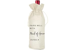 SOCIVE Maid of Honor Proposal Wine Bag Gift,Gift for Bridesmaid,Wedding Wine Bag Gift,Burlap Wine Bag,Bridal Shower,Engagement, Bachelorette Party Favor,Reusable Wine Bag - Pairs Well With Maid of Honor