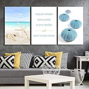 3 Panel Tropical Beach with Seashells and Urchins...