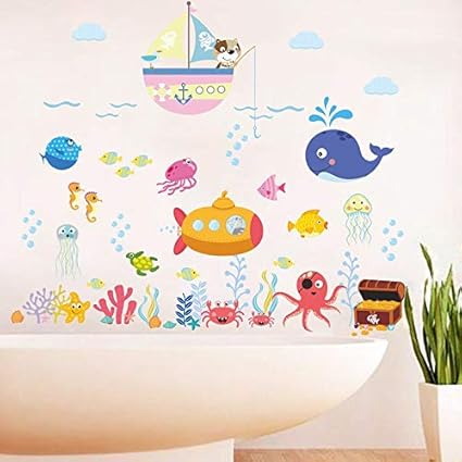 Amazon Com Jfsjdf Underwater Fish Shark Boat Turtle Bubble