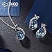 T400 Blue Waterdrop Crystal Pendant Necklace and Stud Earrings Set Birthday Gift for Women