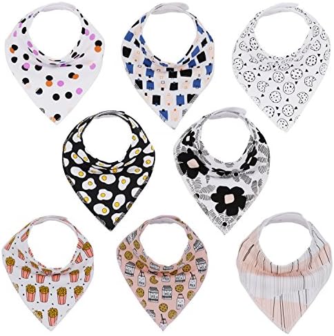 Famgee Adjustable Soft Baby Bandana Drool Bibs Gift Set Super Absorbent Burp Cloths for Drooling and Teething Unisex Boys Girls 8 Pack A2