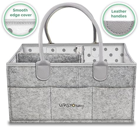 Upsy Diaper Storage Caddy Organizer - Large Baby Shower Basket - Nursery Storage Bin and Portable Car Organizer for Cloth, Wipes and Toys - Newborn Diaper Tote Bag