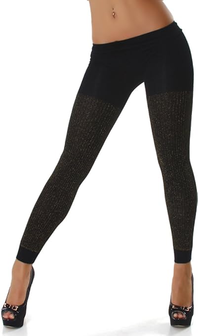 Unbekannt Leggins Leggings Strumpfhose schwarz mit goldfarbenen Fäden