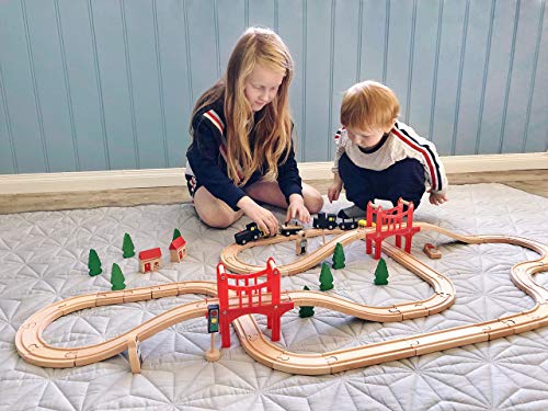 Tiny Land 39 Pcs Holzeisenbahn und Züge Pack Eisenbahn Anfängerset Kompatibel mit Thomas Passend für Eichhorn Zugset Kleinkinderspielzeug empfohlen ab 3 Jahren – Bild 7