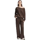 SUUKSESS Women 2 Piece Lounge Matching Set Off Shoulder Sweatshirt Wide Leg Sweatpant