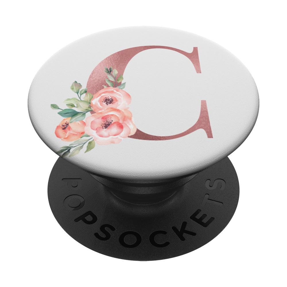 Monogram Letter C Rose Pink Flowers Design for girls floral PopSockets PopGrip: Swappable Grip for Phones & Tablets PopSockets Adhesive PopGrip