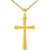 Solid 14k Yellow Gold Beveled Edge Simple Religious Cross Pendant Necklace