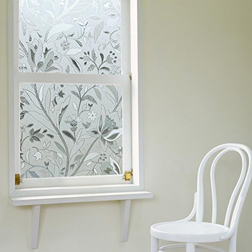 3D Static Decorative Frosted Privacy Window Films Non Adhesive for Office Bathroom Kitchen Glass Door wall 35.5-by-78.8-inch (Flower)