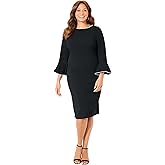 Catherines Women's Plus Size Faux Pearl Trim Ruffle Sleeve Shift Dress
