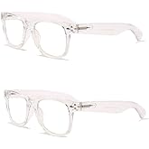 V.W.E. 2 Pairs Transparent Neon Color Deluxe Reading Glasses - Comfortable Stylish Simple Readers Magnification