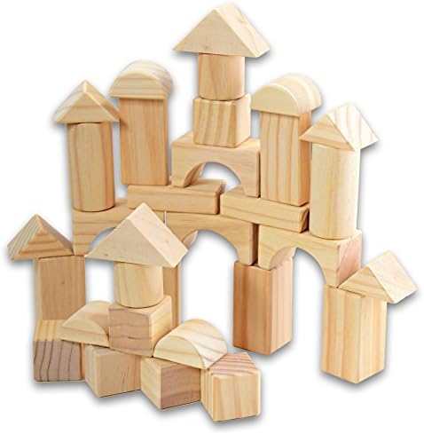 Sale ! Wooden Building Blocks For Kids With Case by GoKidz Pro - Non Toxic 32 Piece Stacking Architectural Blocks Set 9 SHAPES Solid Wood Shapes - FREE eBOOK