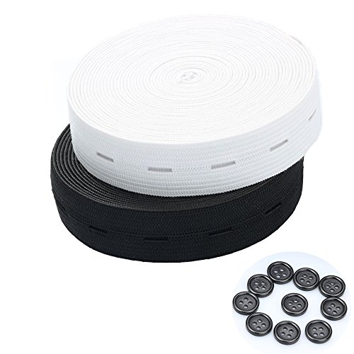 RERIVER 3/4" by 10Yds Buttonhole Elastic and 10pcs Resin Button(White/Black,5Yds each color) - Thumbnail 5