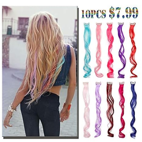 Colorful Highlighted Clip In Hair Extensions For Kids Halloween
