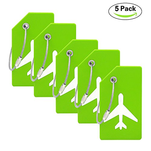 Silicone Luggage Tag With Name ID Card Perfect to Quickly Spot Luggage Suitcase (Plane 5Pcs Green) - Thumbnail 5