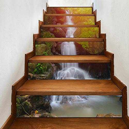 xxiaoTHAWxe 6Pcs 3D Waterproof DIY Forest Waterfall Stairs Staircase Stickers Home Decor - Multicolor