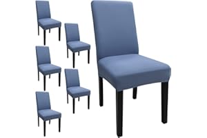 Keyroal Dining Room Chair Covers Set of 6, Stretch Solid Color Parsons Chair Slipcovers Spandex Removable Washable Kitchen Chair Protector Cover for Dining Room, Hotel, Ceremony(Grey Blue)