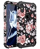 OBBCase iPhone X Case, [Heavy Duty] Three Layer Hybrid Sturdy Armor High Impact Resistant Protective Cover Case For iPhone X 2017 Release,Rose Flower/Black